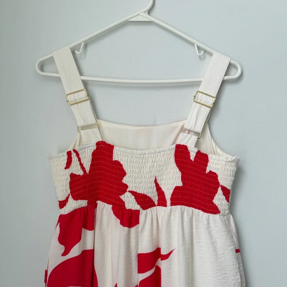 Nine West Cream Maxi Dress with Red Floral Print Size Small Boho Beachy - Picture 5 of 8